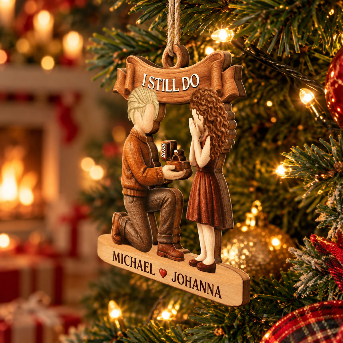 She Said Yes First Christmas Married Engaged Couple - Personalized Custom Shaped Wooden Ornament
