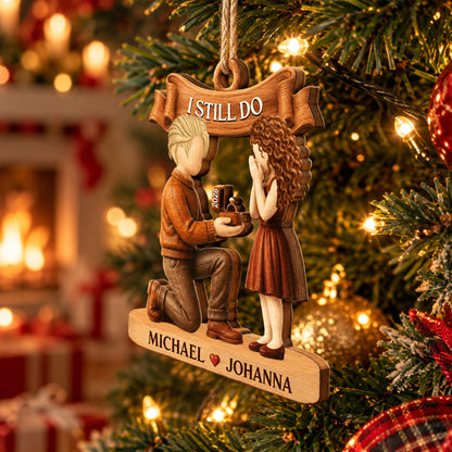 She Said Yes First Christmas Married Engaged Couple - Personalized Custom Shaped Wooden Ornament