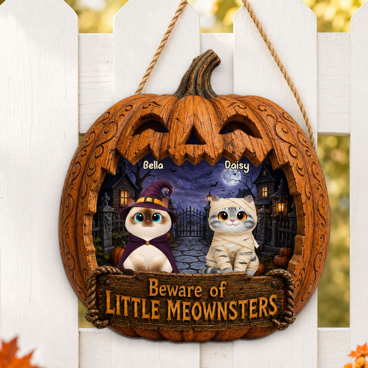 Spooky Halloween Pumpkin Cats - Personalized Wood Sign - Halloween Decor For Cat Lovers