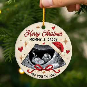 Merry Christmas Baby Photo Ceramic Ornament - Personalized Gifts for Mom-to-Be/Dad-to-Be