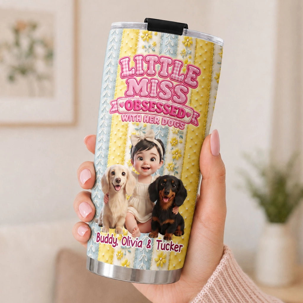 Little Miss Obsessed With Her Dogs - Personalized 3D Inflated Effect Tumbler