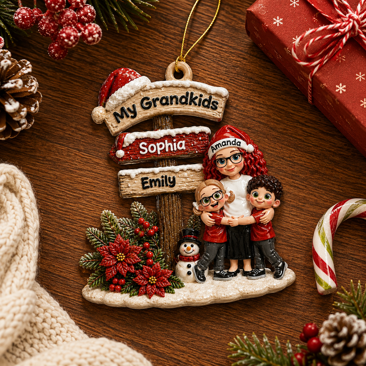 Grandma Christmas' Garden Custom Name - Real 3D Raised Ornament - Gift For Grandma,