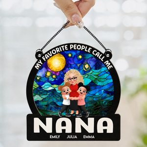 Favorite People Call Me Grandma - Personalized Window Hanging Suncatcher Ornament - Gift For Grandma