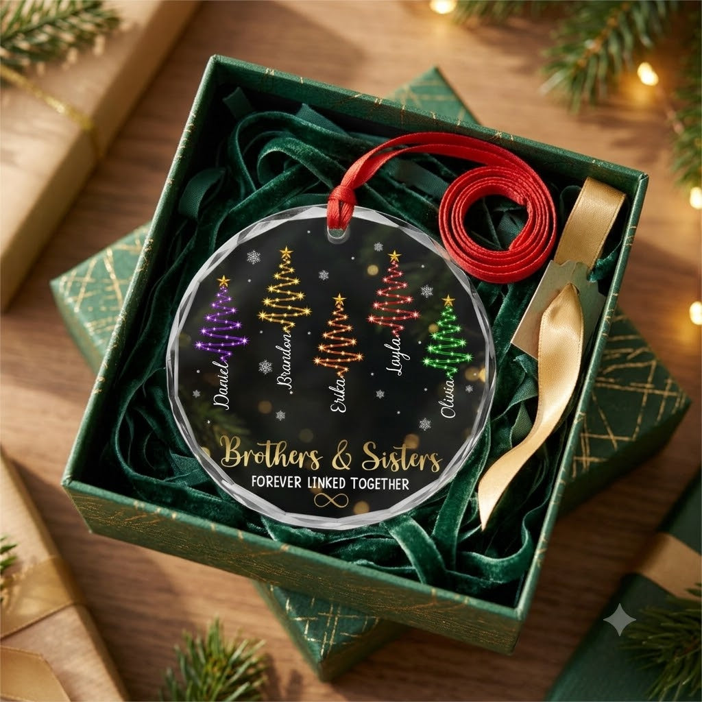 Brothers & Sisters Forever Linked Together Glass Ornament - Personalized Christmas Gifts