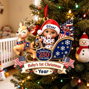 Baby's 1st Christmas In Sleigh America 250th Anniversary - Real 3D Raised Ornament