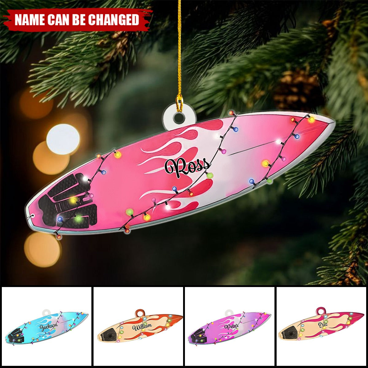Personalized Surfboard Christmas Shaped Ornament Surfing Player Gift