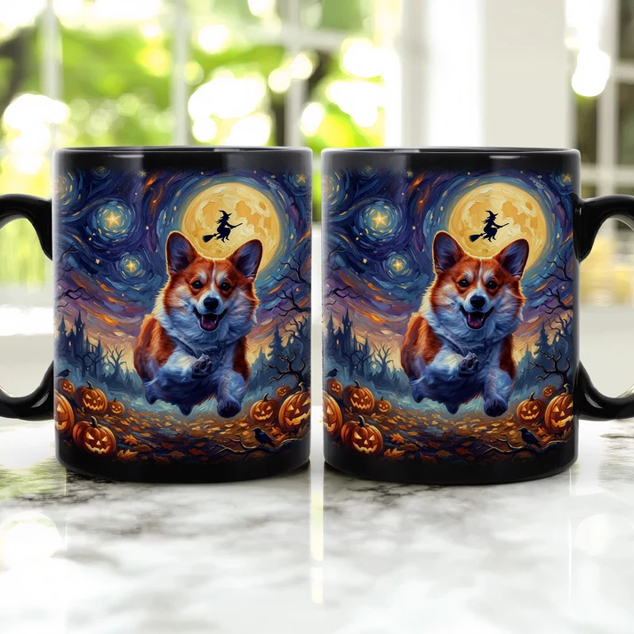 Custom Pet Dog Cat Portrait Halloween Van Gogh Art - Personalized Mug