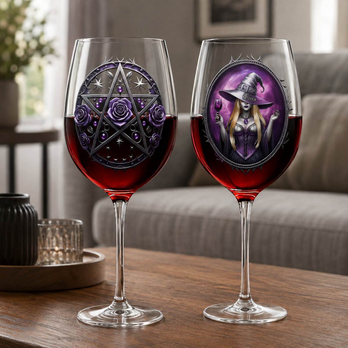 Custom Stemmed Wine Glass - Personalized Best Friend Birthday Gifts For Women, Besties, Sisters, BFF - Witch Vibes Only This Halloween
