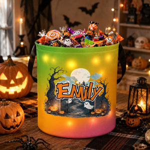 Custom LED Light Bucket Bag - Personalized Halloween Birthday Gifts For Kids - Tiny Trickster