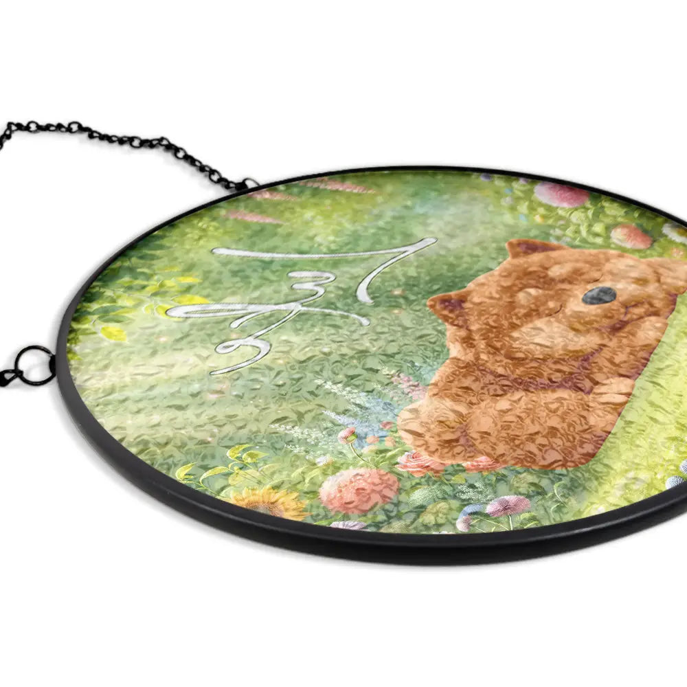 Sleeping Dog In The Garden - Personalized Stained Glass Window Hanging Suncatcher