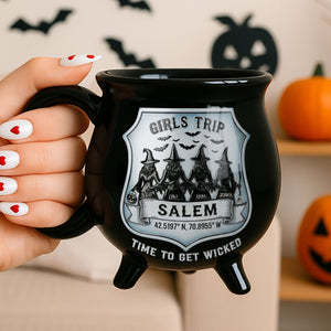 Girls Trip Time To Get Wicked - Personalized Halloween Black Ceramic Witch Mug - Halloween Gift For Sisters, Besties