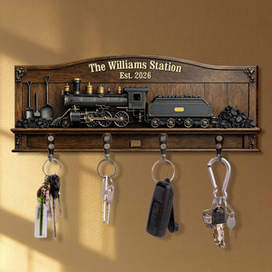 The Family Station, Personalized Key Holder, Gift For Dad and Train lovers