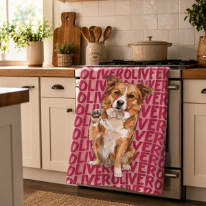 Custom Pet Portrait & Name Watercolor Style - Personalized Beach Towel