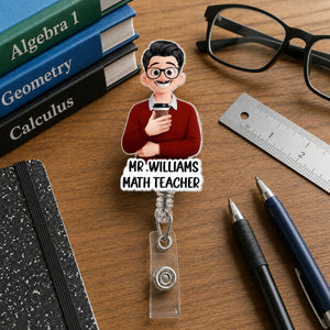 Custom Character For Teacher, Coworker, Boss With Name - Personalized Acrylic Badge Reel