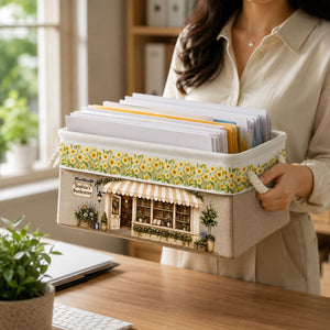 Book Lovers Corner Bookshop With Birth Month Flower - Personalized Storage Basket