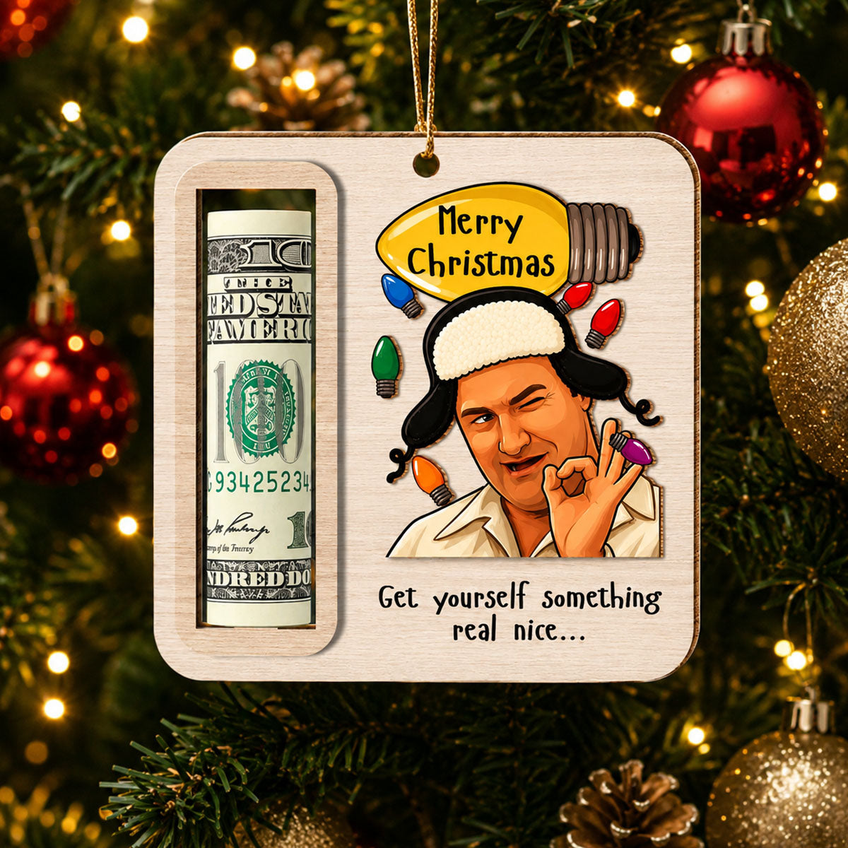 Cousin Eddie Wooden Money Holder Ornament – Funny Christmas Cash Gift Holder