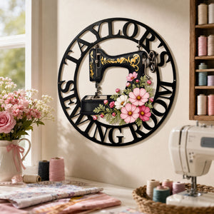 Sewing Room, Sewing Machine With Birth Flower - Personalized Metal Sign