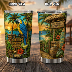Personal Summer Tropical Parrot Beach - Personalized Tumbler