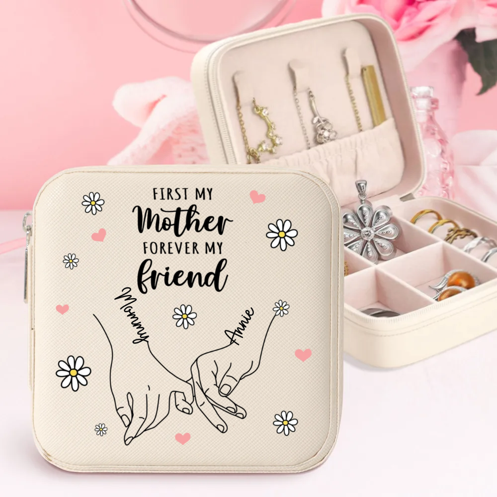 First My Mom Forever My Friend - Personalized Square Jewelry Box - Gift For Mom, Mother's Day, Birthday Gift
