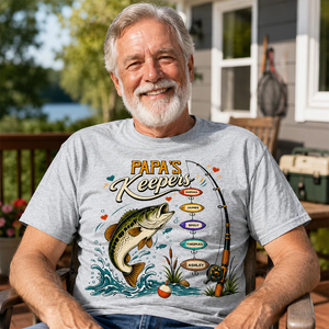 Grandpa's Keepers Fishing With Grandkids Names - Personalized Shirt