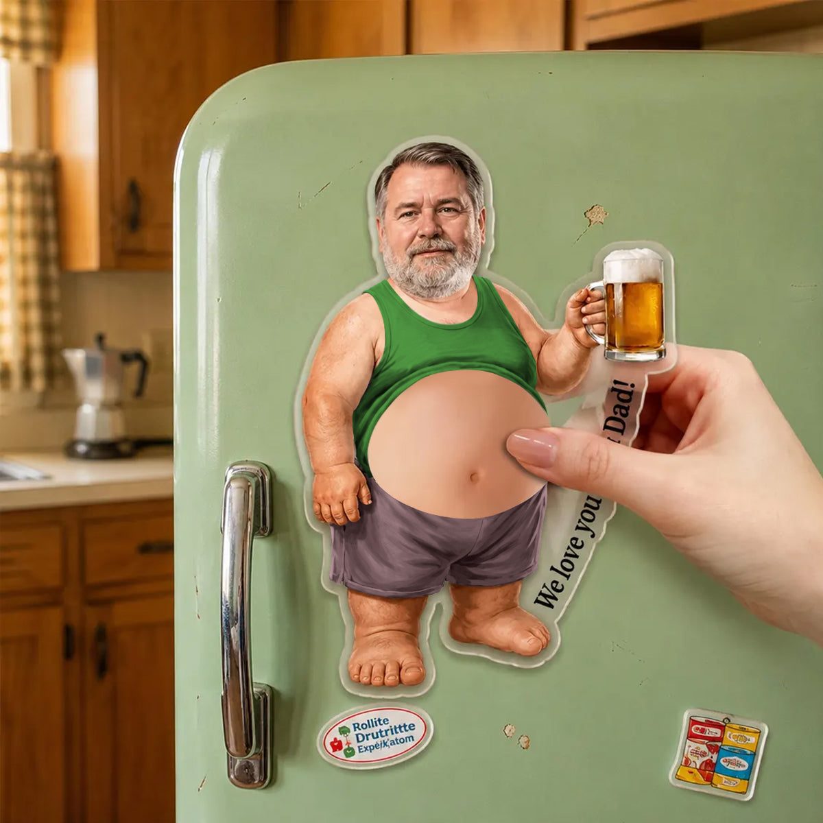 Personalized Funny Dad s Grilling Face Squishy Belly Fridge Magnet, Father's Day Gift For Husband, Custom Dad Photo Squeeze Magnet, Kitchen