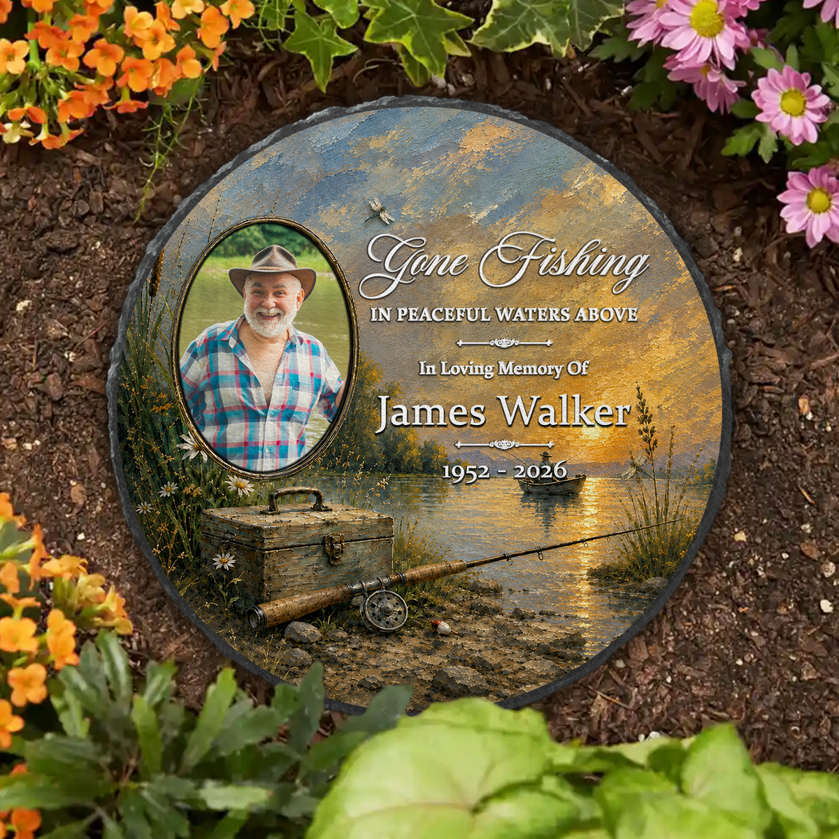 Gone Fishing Photo Memorial Garden Stones - Personalized Memorial Gifts