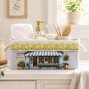 Book Lovers Corner Bookshop With Birth Month Flower - Personalized Storage Basket