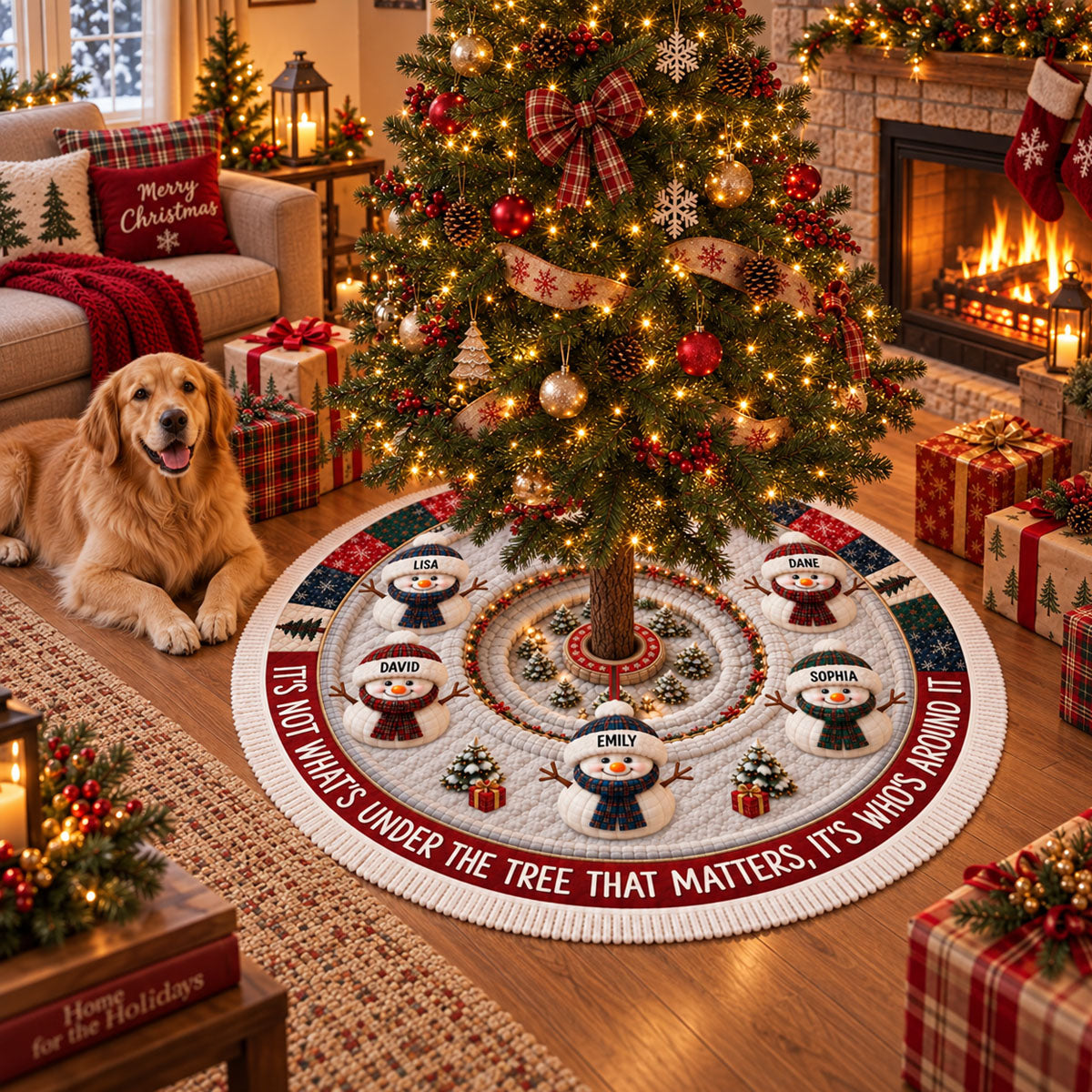 Custom Snowman Tree Skirt - Personalized Christmas Birthday Gifts For Mom, Dad, Brother, Sister