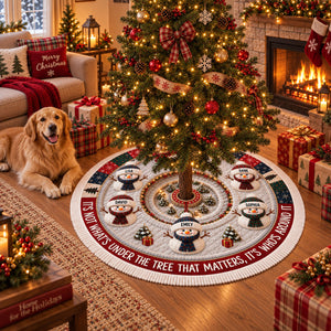 Custom Snowman Tree Skirt - Personalized Christmas Birthday Gifts For Mom, Dad, Brother, Sister