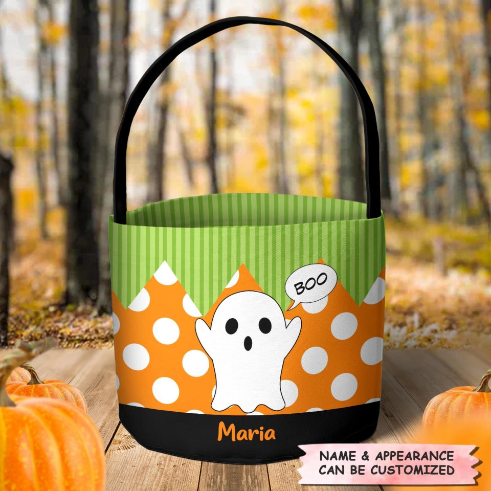 Halloween Ghost Boo! - Personalized Halloween Fabric Basket - Halloween Gift For Kids