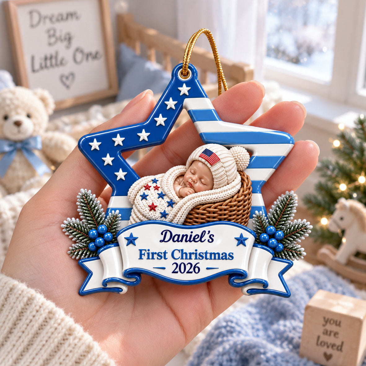 America 250 Star Christmas Love - Real 3D Raised Ornament