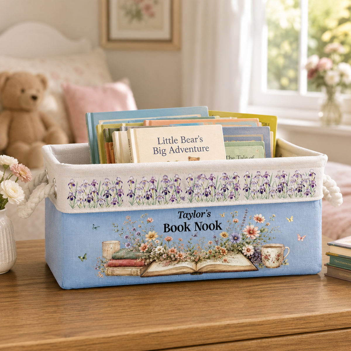 Custom Storage Basket - Personalized Bookish Gifts For Book Lovers, Bookworms, Readers - Happiness Is A Full Bookshelf