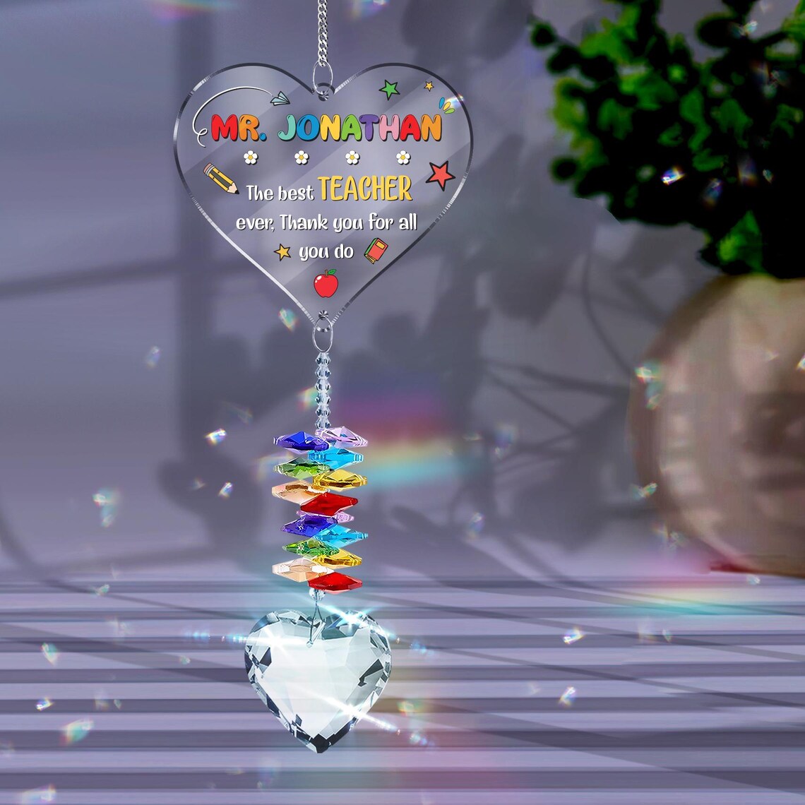 Teacher Appreciation Gifts, Crystal Heart Suncatcher, Classroom Window Hanging Decor, Inspirational Gift, Thank You Present, Teacher Gifts