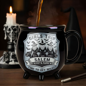Girls Trip Time To Get Wicked - Personalized Halloween Black Ceramic Witch Mug - Halloween Gift For Sisters, Besties