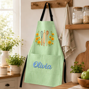 Custom Name & Birth Flower Striped Pattern - Personalized Apron