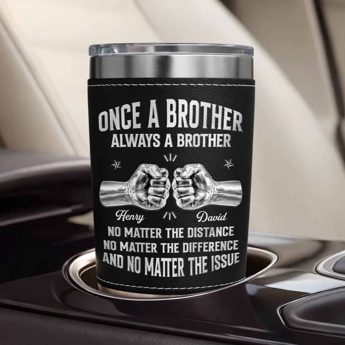 Once A Brother Always Brother - Personalized Leather Tumbler - Gift For Brother