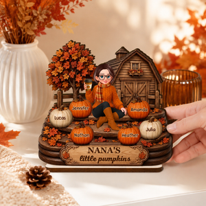 Fall Season Cozy Warm Farmhouse Style Grandma's Little Pumpkins - Personalized 2-Layered Wooden Plaque - Fall Decor For Grandma