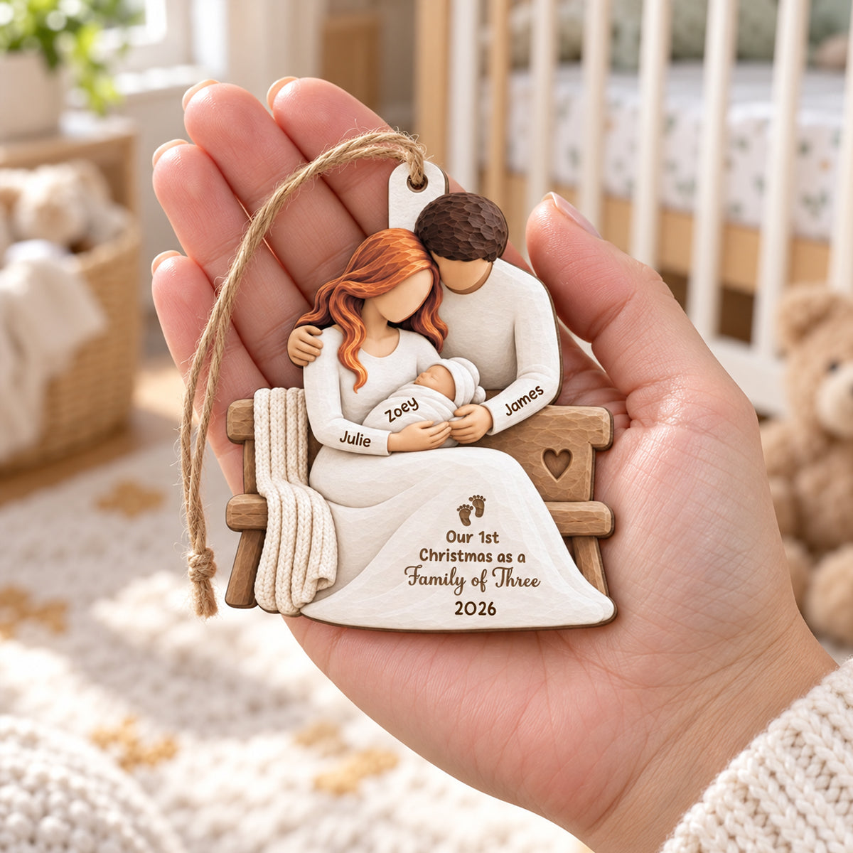 Our 1st Chirstmas As A Family Bench Wood Ornament - Personalized Christmas Gifts