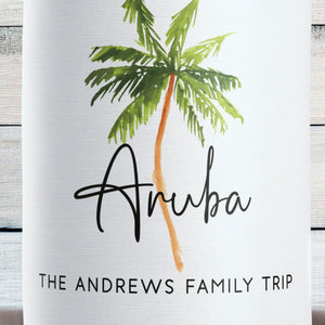 Custom Palm Tree Destination Can Coolers, Personalized Tropical Wedding Favors, Beach Family Vacation