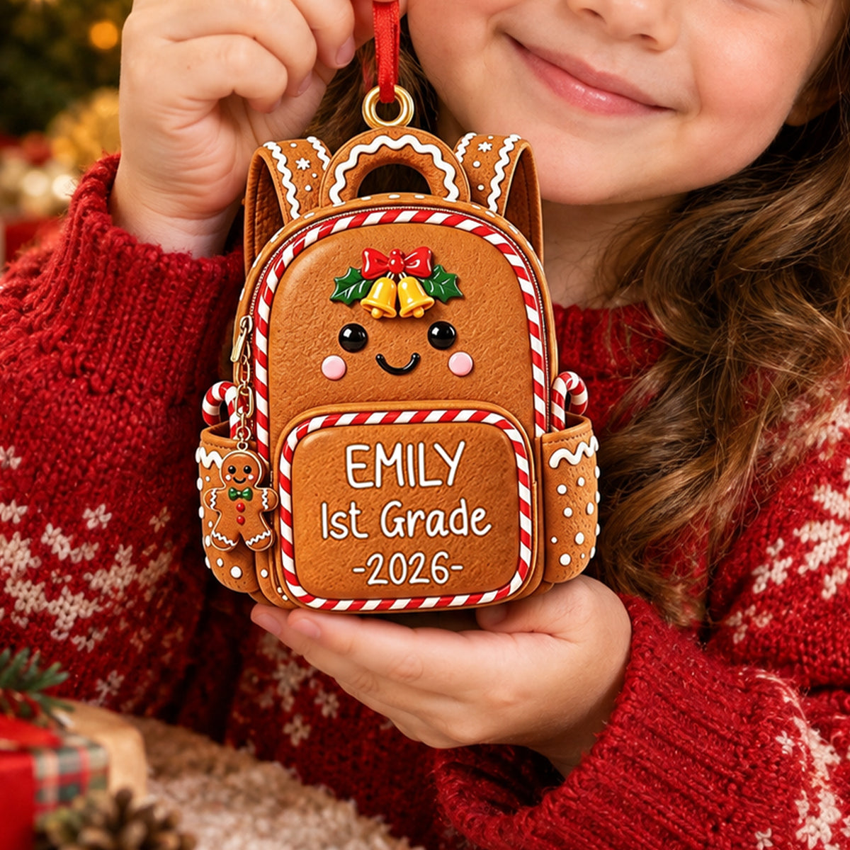 Gingerbread Backpack 3D Ornament - Personalized Back to School Gifts for Kids
