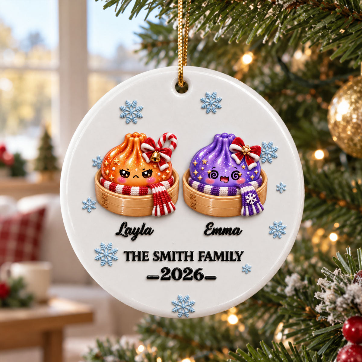 Family Dumpling Christmas Squishy Dumpling Style - Real 3D Raised Ornament