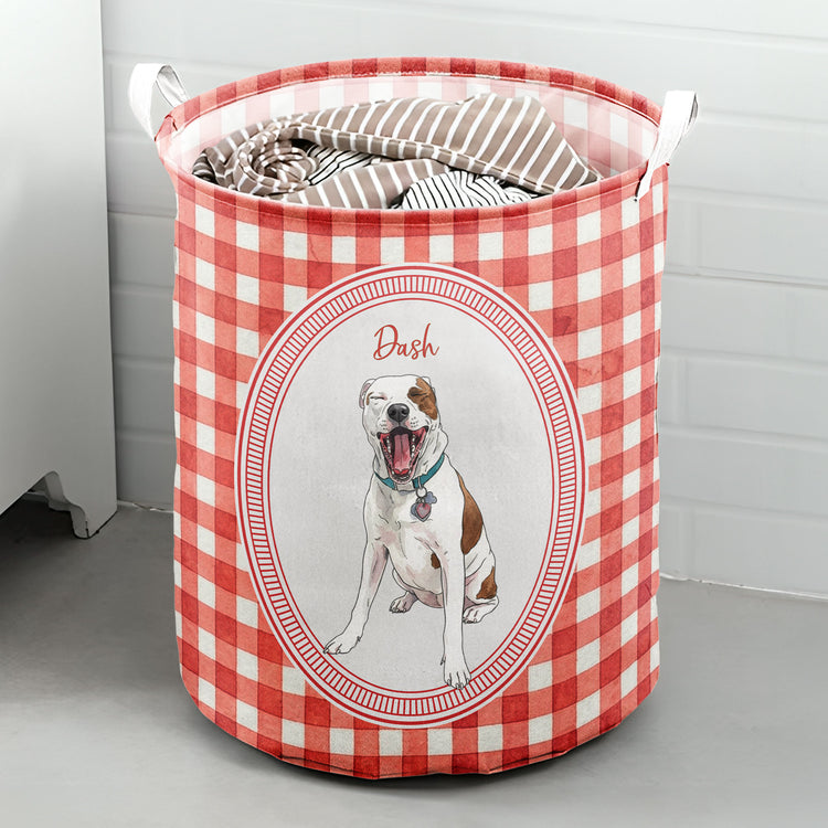Custom Watercolor Pet Portrait Striped Pattern - Personalized Basket