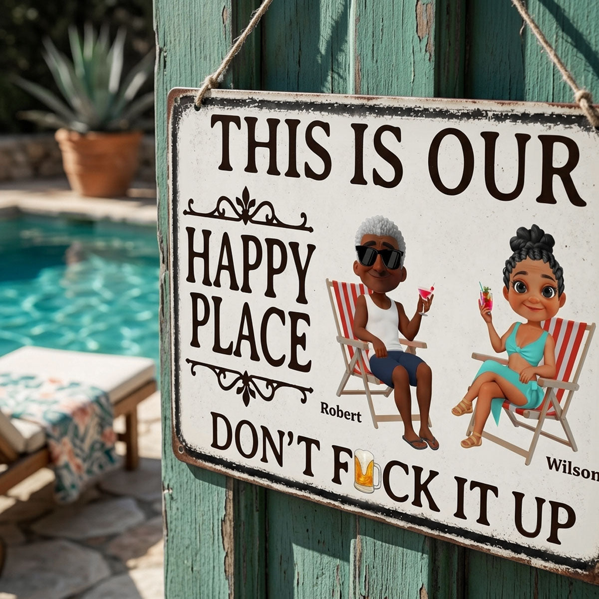 Custom Home Decor Metal Sign - Personalized Summer Vacation And Travel Gifts For Husband And Wife, Him And Her - This Is Our Happy Place