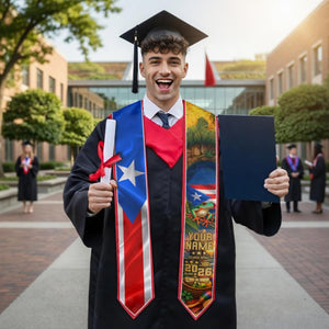 Puerto Rico Graduation Stole Class of 2026, Custom Name Boricua Flag Sash Coqui Design, Senior Grad Gift, College Gift