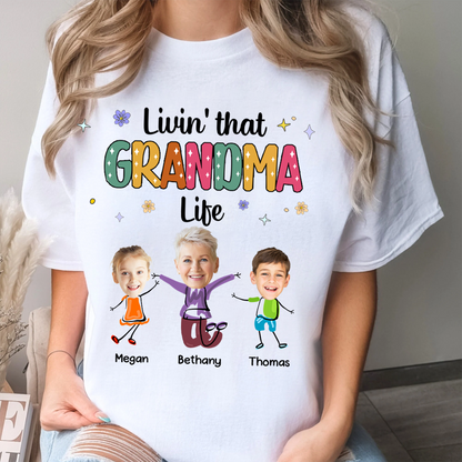 Custom Photo Living That Grandma Life Funny Cartoon - Personalized T Shirt