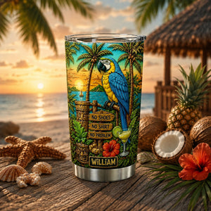 Personal Summer Tropical Parrot Beach - Personalized Tumbler