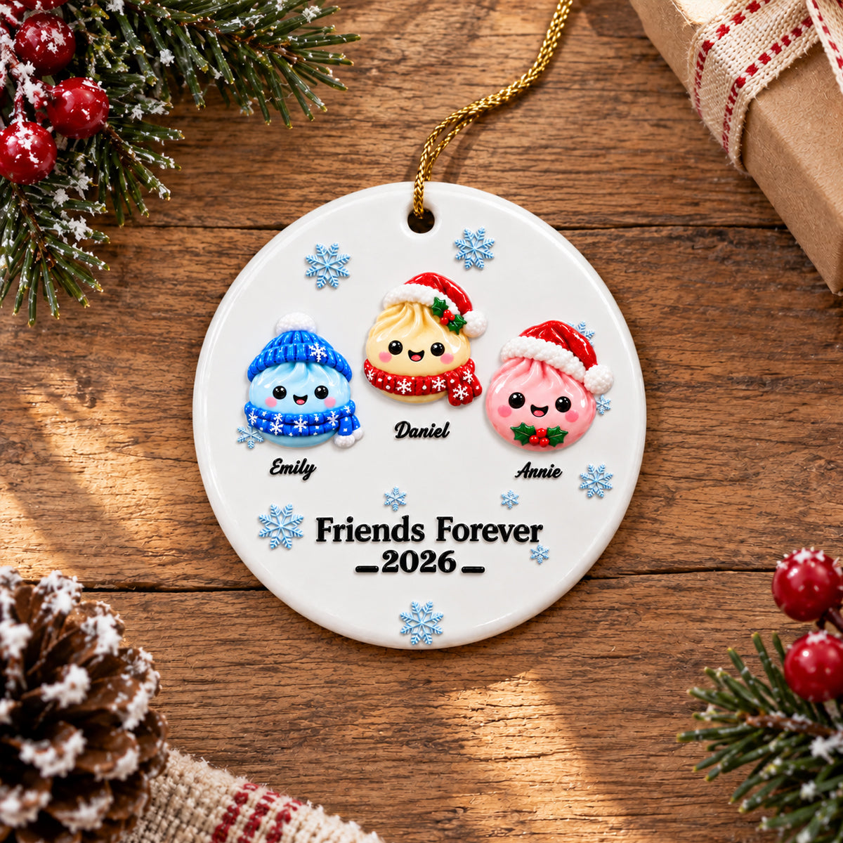 Bestie Forever Christmas Squishy Dumpling Style - Real 3D Raised Ornament