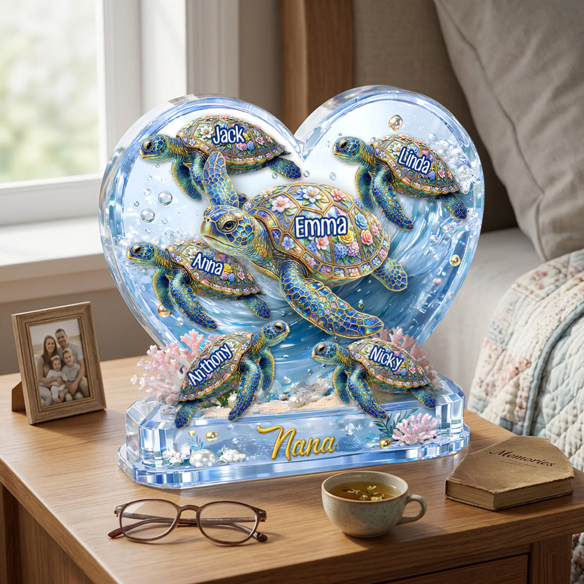 Personalized Sea Turtle Family Acrylic Plaque, Custom Grandma Turtle Acrylic Plaque, Acrylic Ocean Decor, Mother's Day Gift