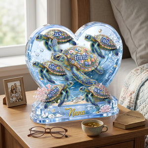 Personalized Sea Turtle Family Acrylic Plaque, Custom Grandma Turtle Acrylic Plaque, Acrylic Ocean Decor, Mother's Day Gift