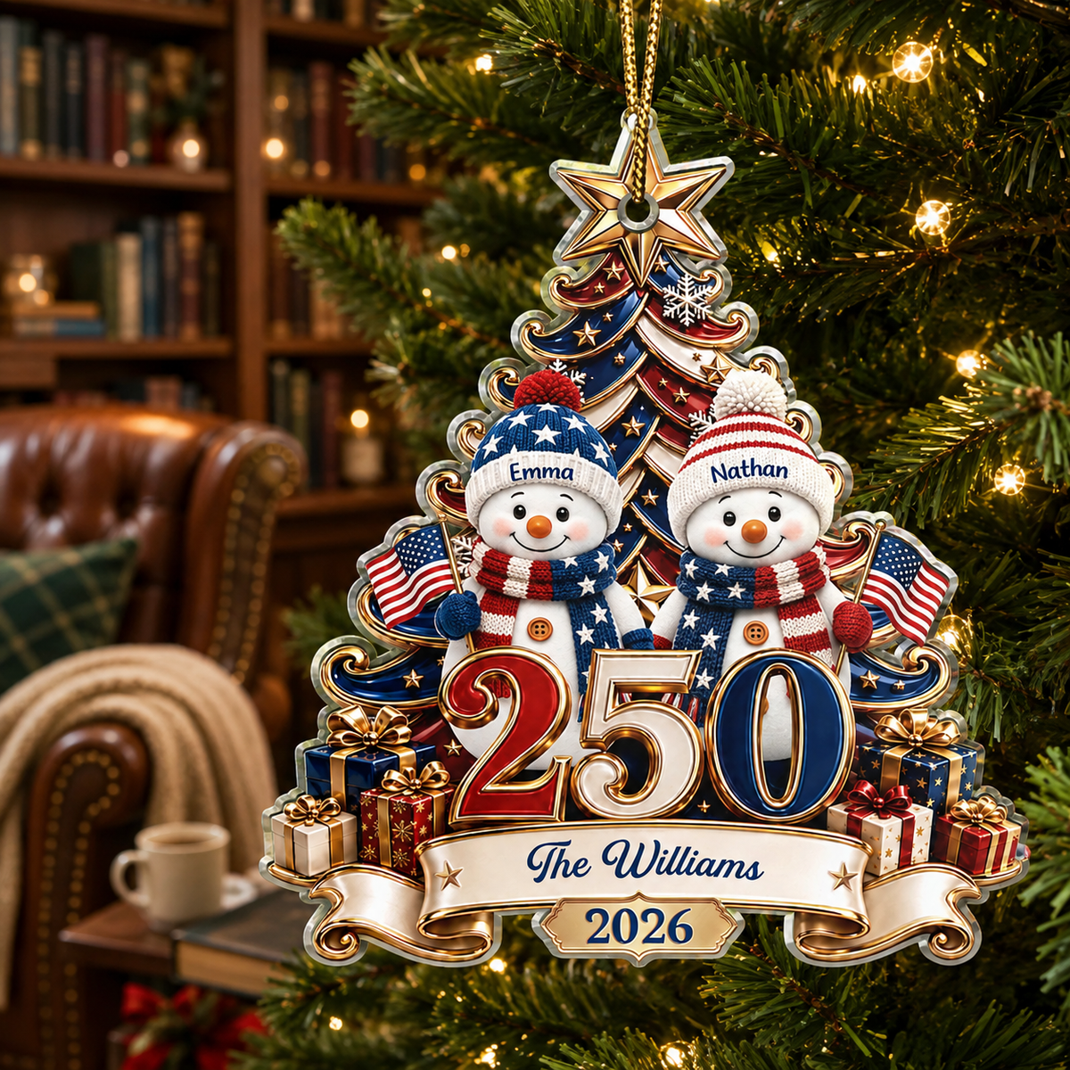 Snowman 250 Years Of Freedom America Anniversary - Personalized Custom Shaped Acrylic Ornament